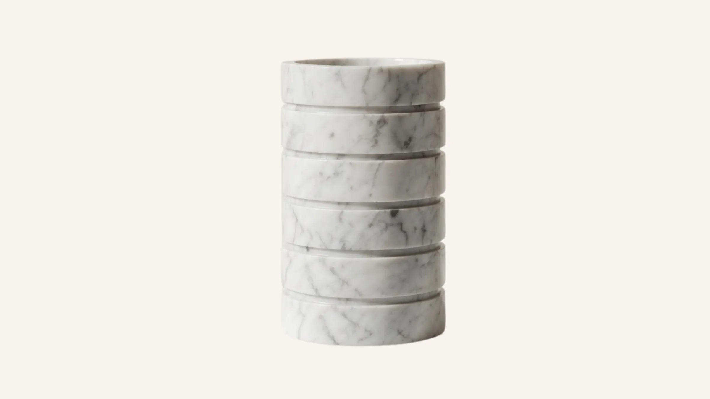 Carrara White Marble Ribbed Toothbrush Holder