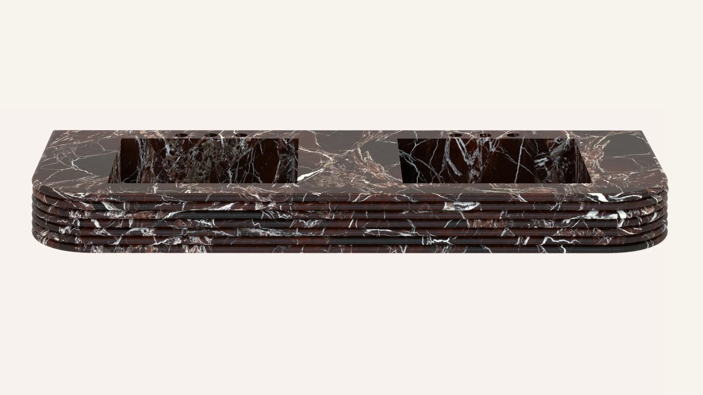 Rosso Levanto Marble Floating Double Fluted Bathroom Sink — 60"