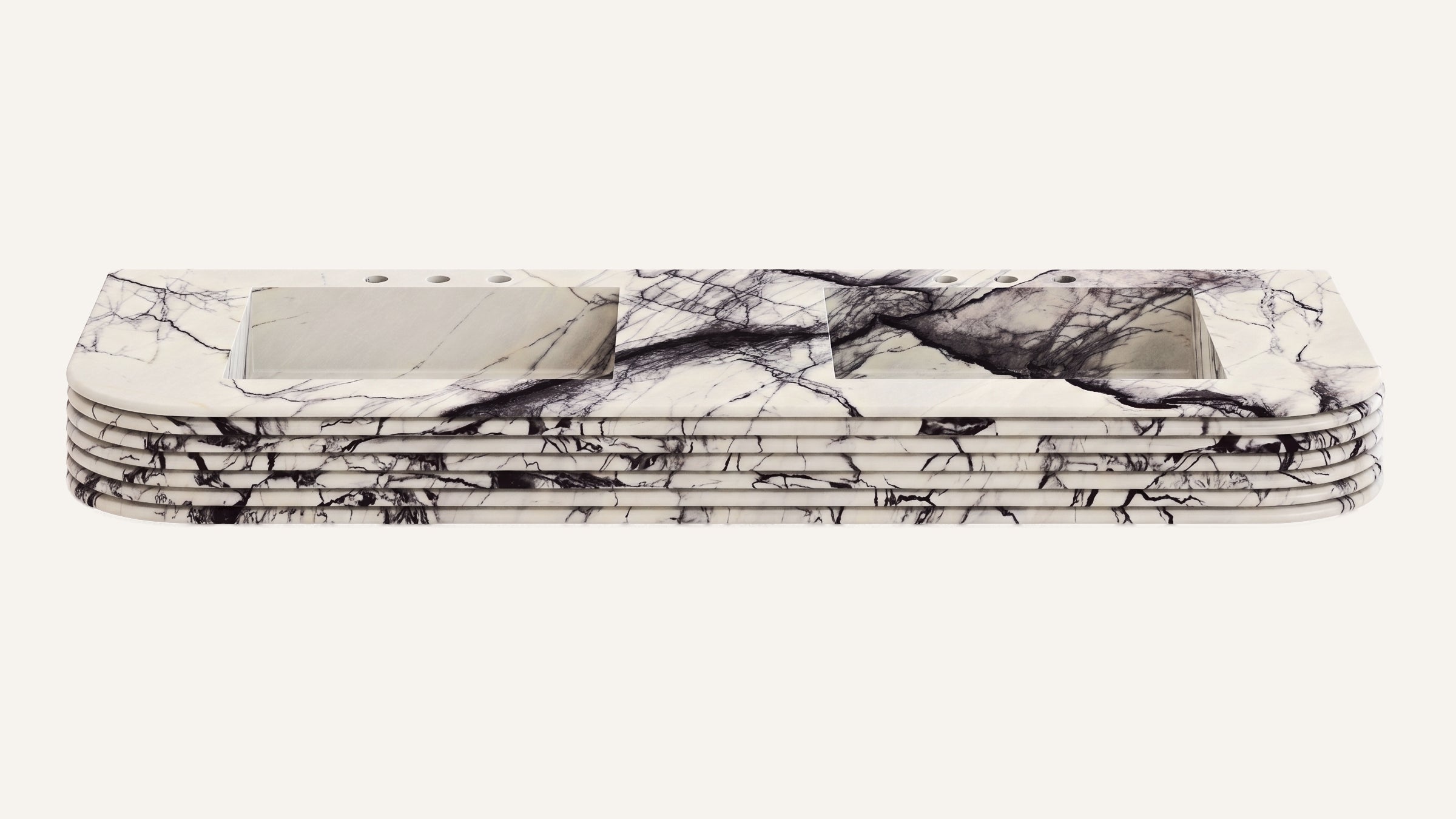 Lilac Marble Floating Double Fluted Bathroom Sink — 60"