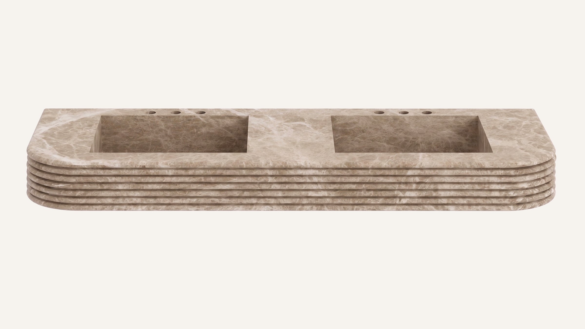 Emperador Light Marble Floating Double Fluted Bathroom Sink — 60"