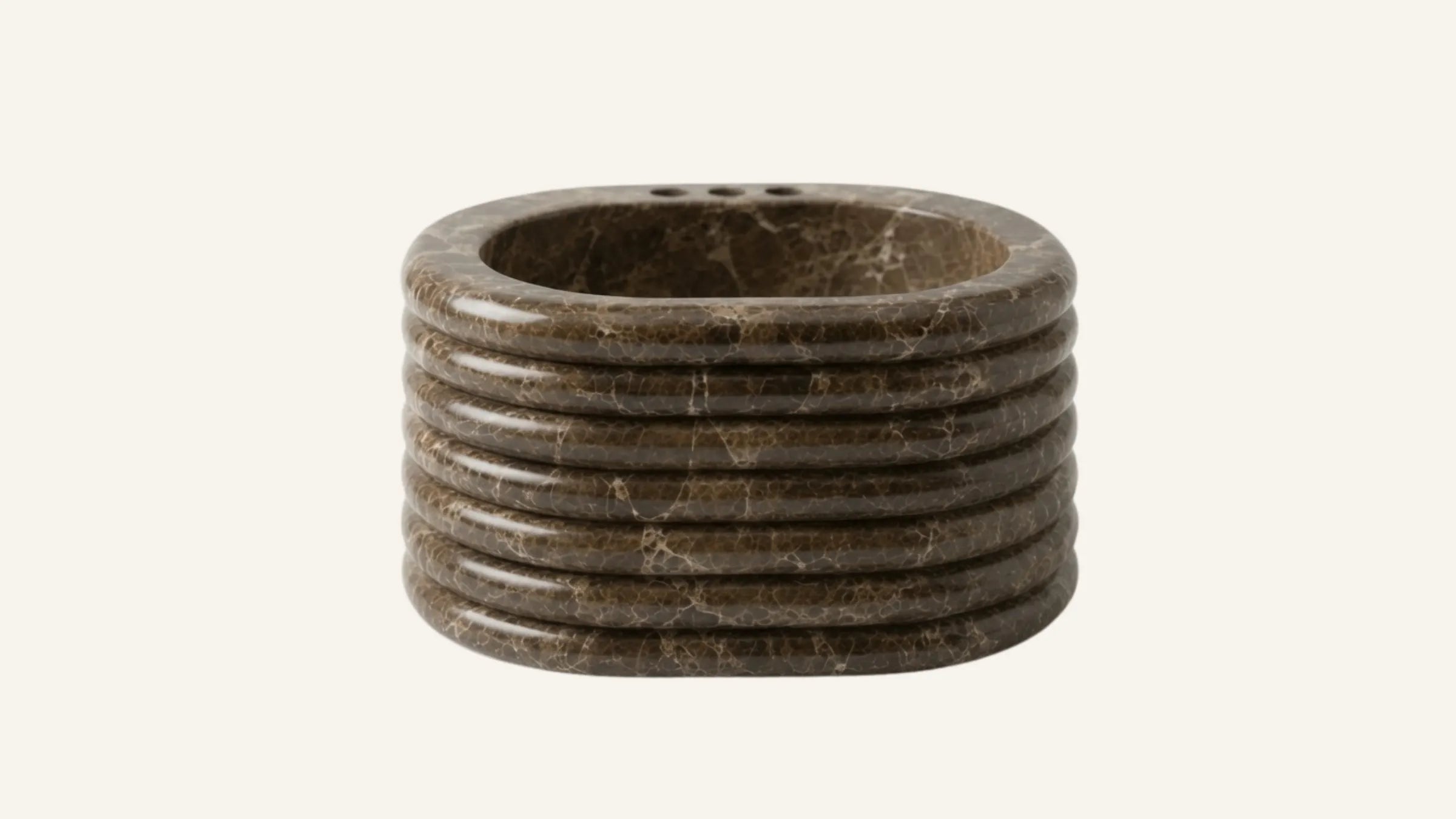 Emperador Dark Marble Vessel Fluted Bathroom Sink — 20"