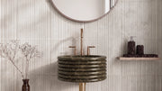 Emperador Dark Marble Vessel Fluted Bathroom Sink — 20"