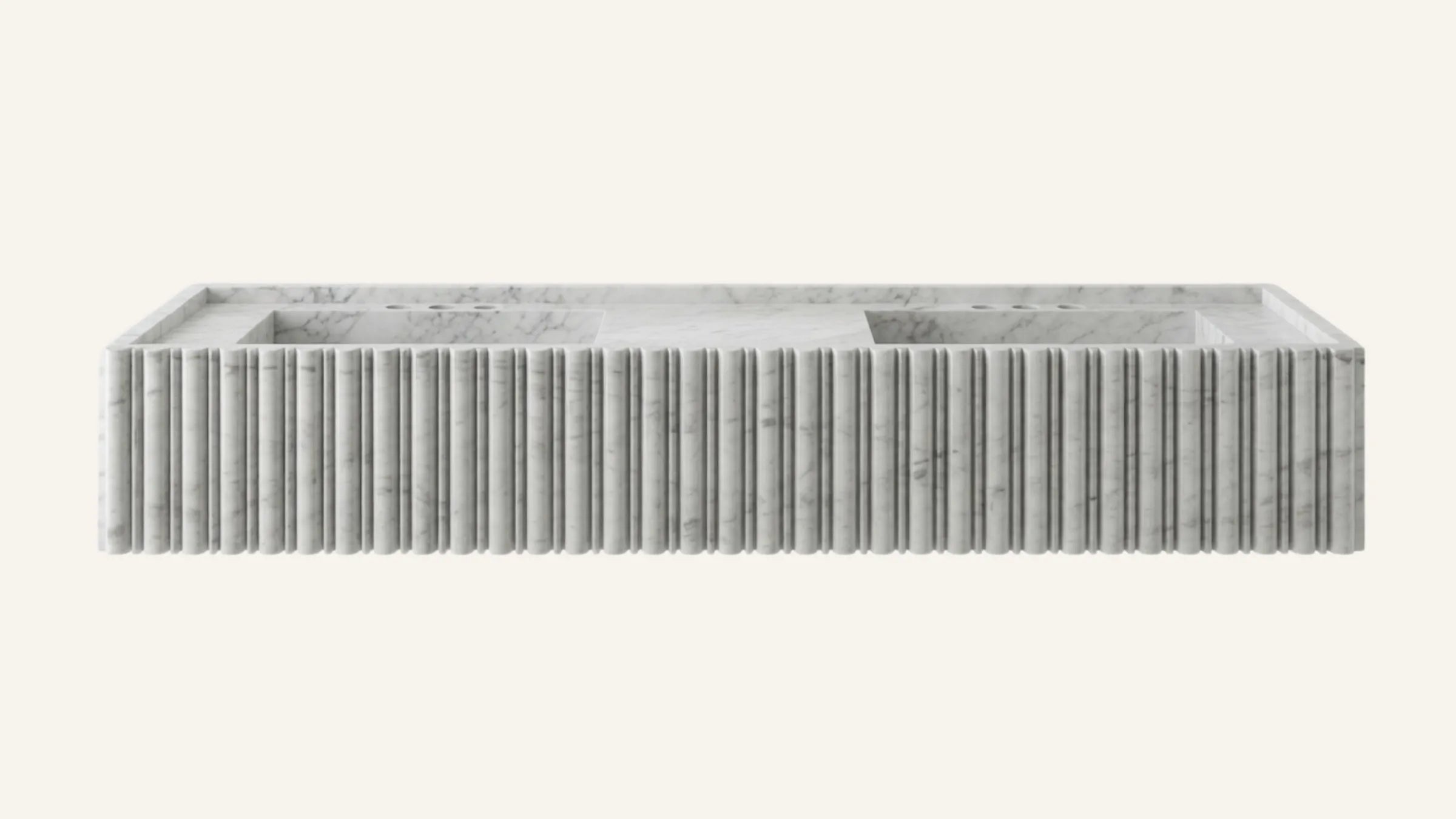 Carrara White Marble Floating Double Fluted Bathroom Sink — 60"