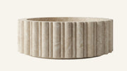 Cross-Cut Travertine Vessel Fluted Bathroom Sink — 16"