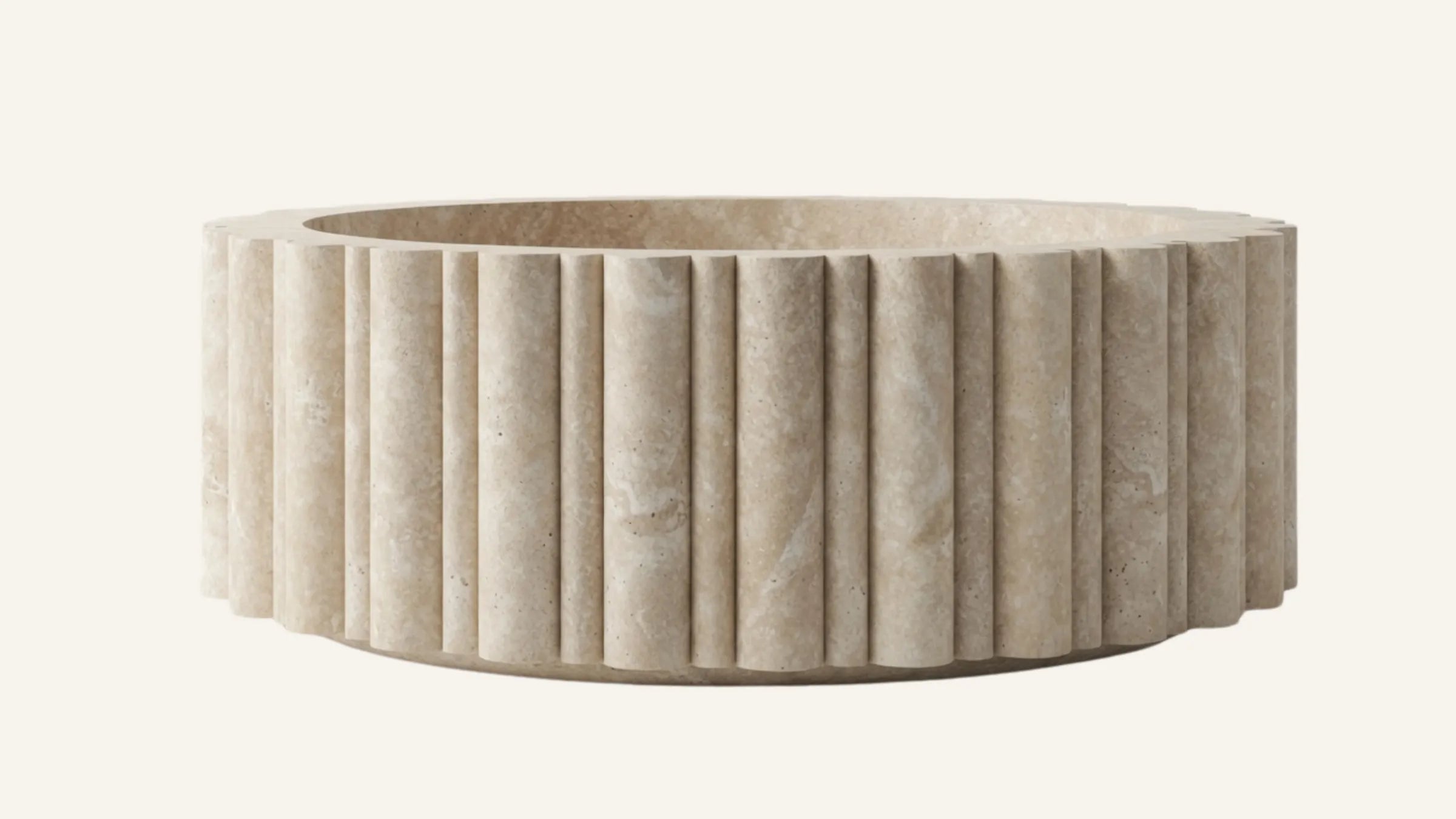 Cross-Cut Travertine Vessel Fluted Bathroom Sink — 16"