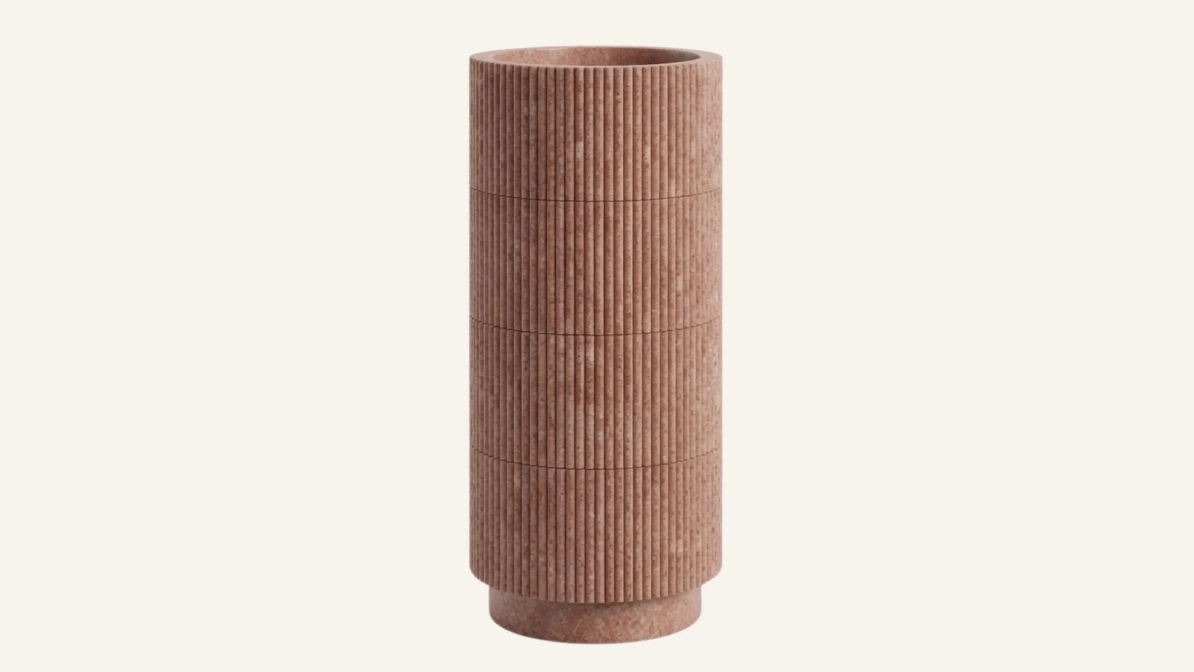 Cross-Cut Red Travertine Pedestal Fluted Bathroom Sink — 16"