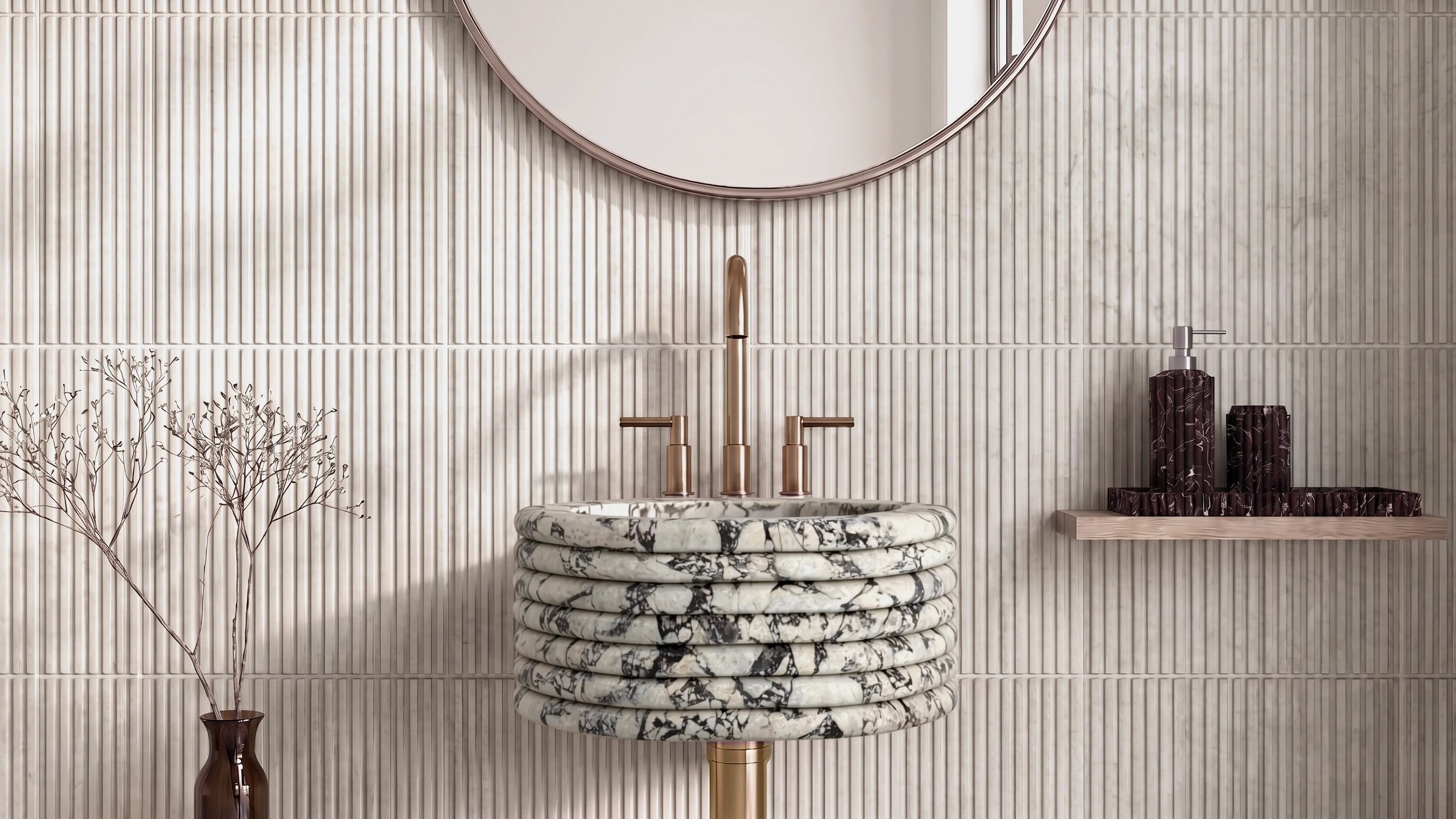 Calacatta Viola Marble Vessel Fluted Bathroom Sink — 20"