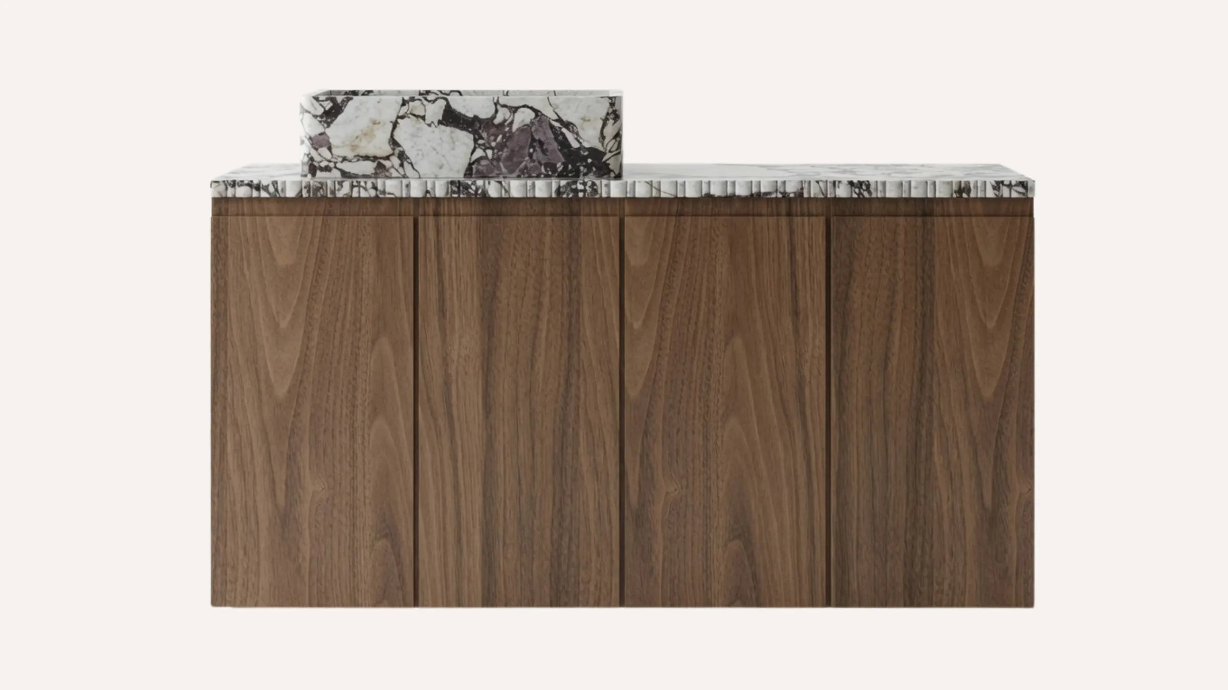Freestanding Light Walnut Bathroom Vanity Unit, Calacatta Viola Marble — 60"