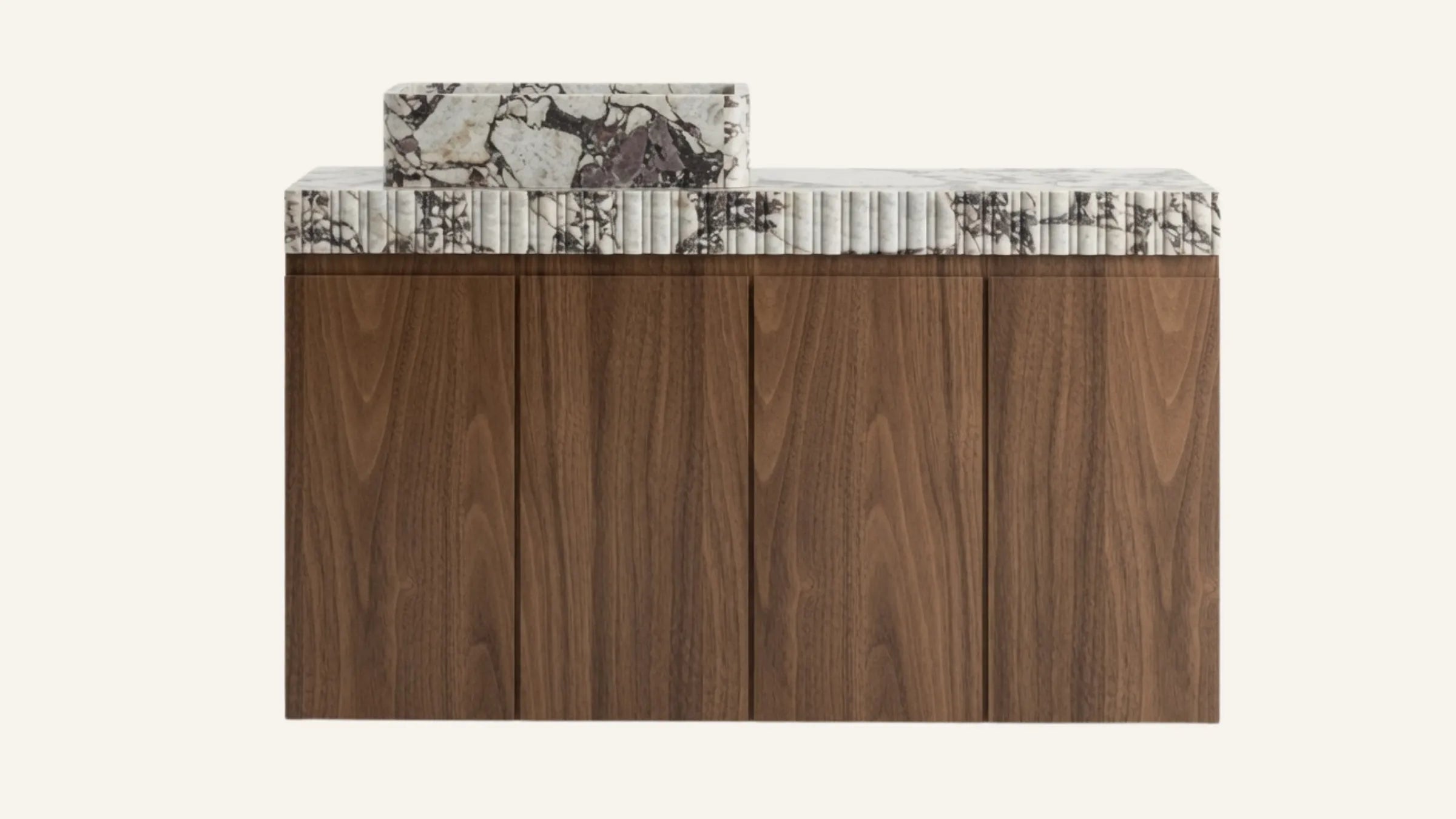 Freestanding Light Walnut Bathroom Vanity Unit, Calacatta Viola Marble — 60"
