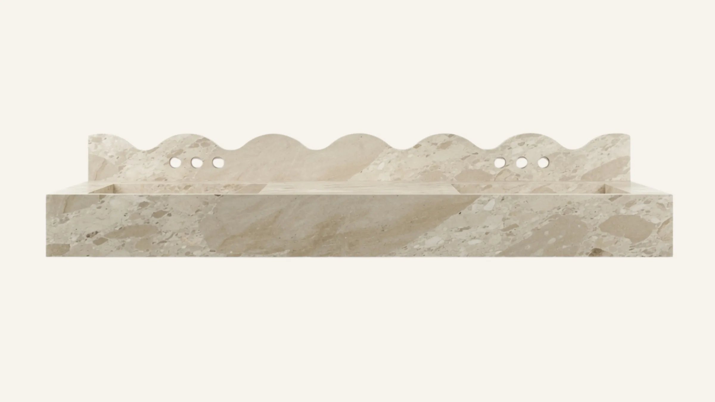 Ceppo Cream Marble Floating Double Bathroom Sink — 5" Backsplash — 60"