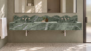 Teos Green Marble Floating Double Bathroom Sink — 5" Backsplash — 60" — bathroom lifestyle