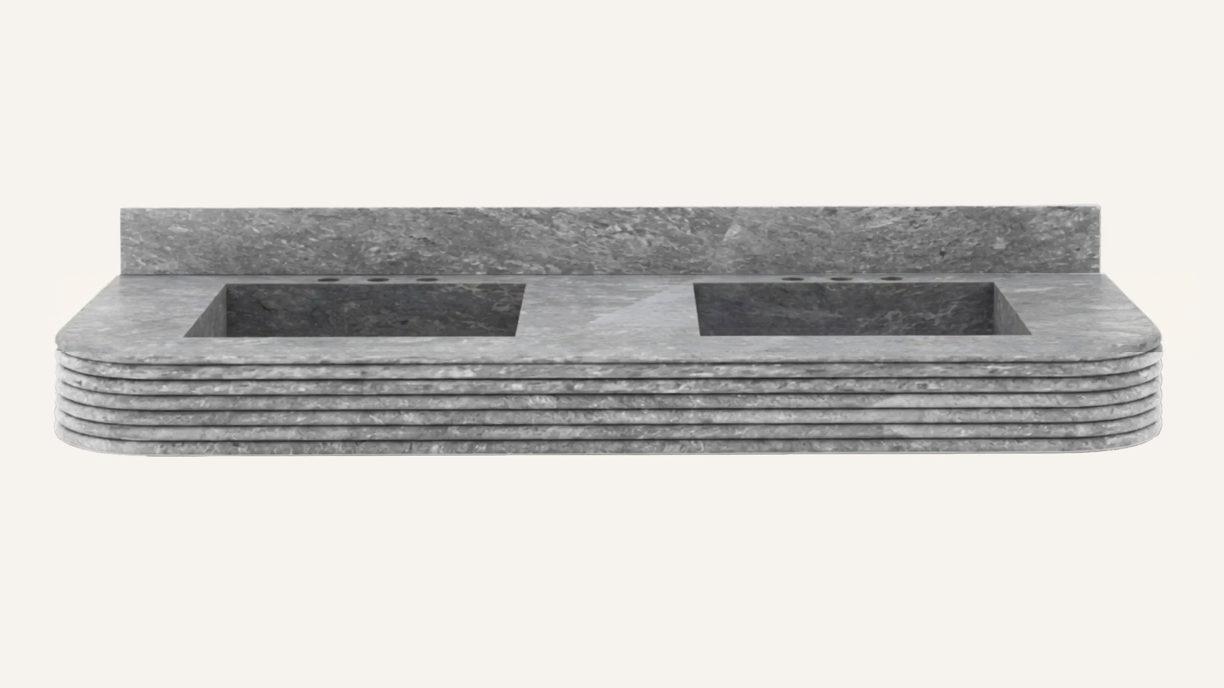 Tundra Gray Marble Floating Double Fluted Bathroom Sink — 4" Backsplash — 60"