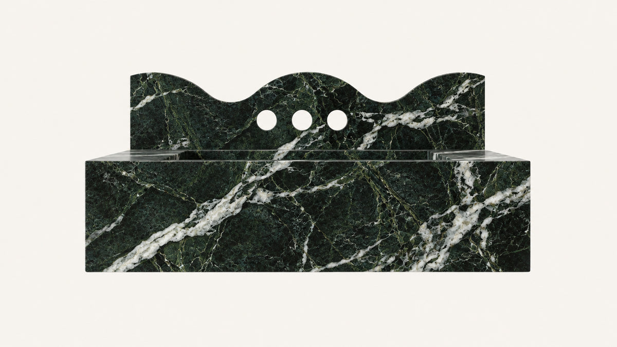 Petroleum Green Marble Floating Bathroom Sink — 5" Backsplash