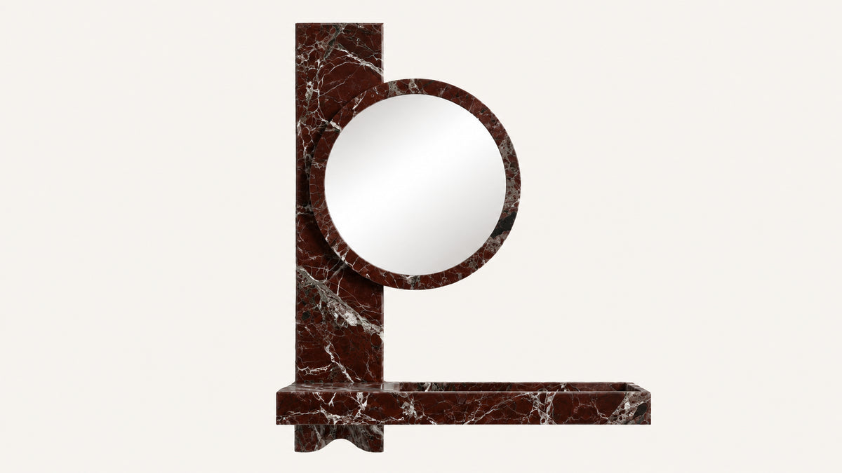 Rosso Levanto Marble Floating Bathroom Sink with Mirror