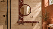 Rosso Levanto Marble Floating Bathroom Sink with Mirror — 45" — bathroom lifestyle