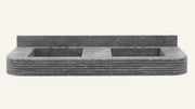 Tundra Gray Marble Floating Double Fluted Bathroom Sink — 4" Backsplash — 60"