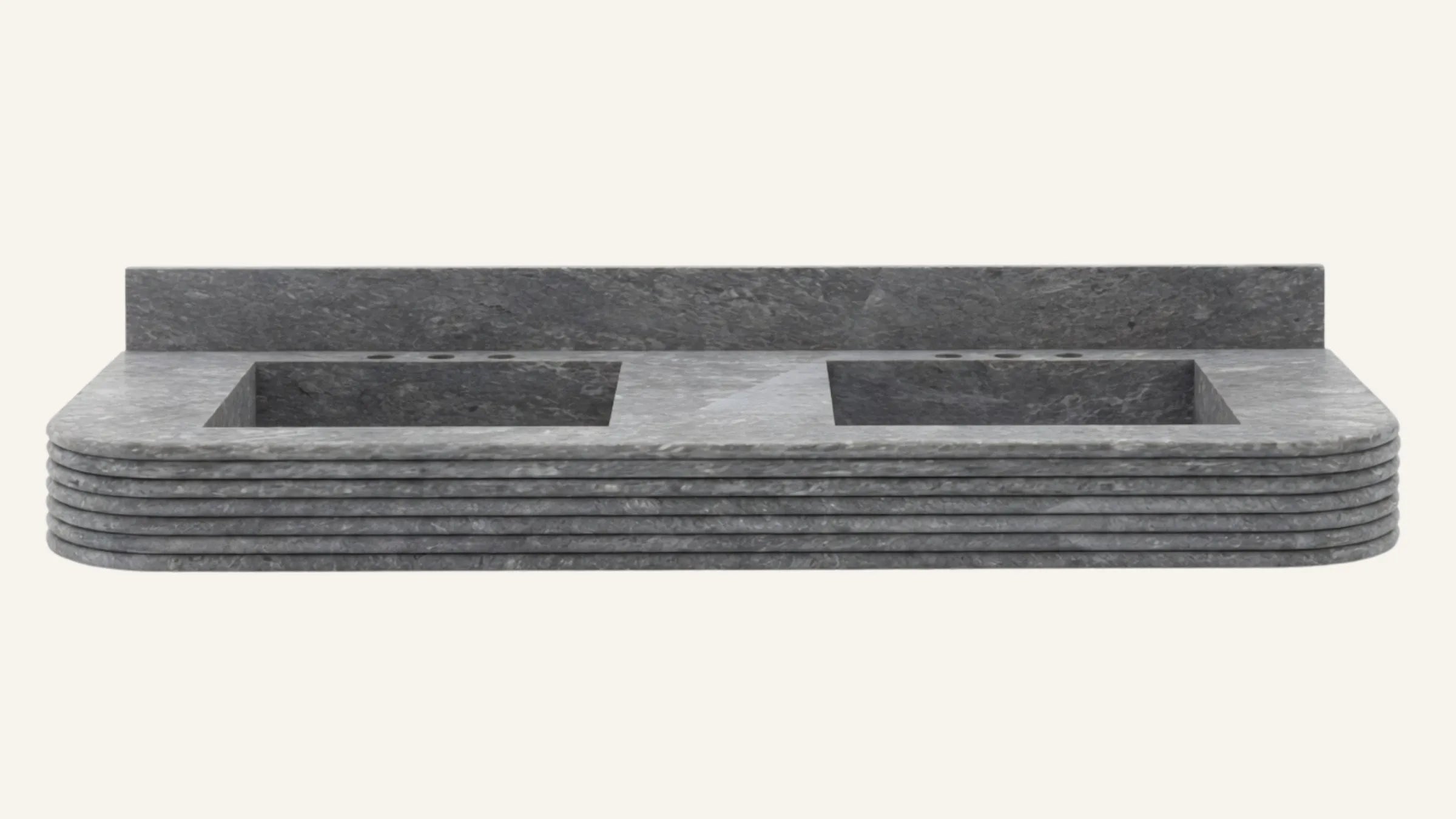 Tundra Gray Marble Floating Double Fluted Bathroom Sink — 4" Backsplash — 60"