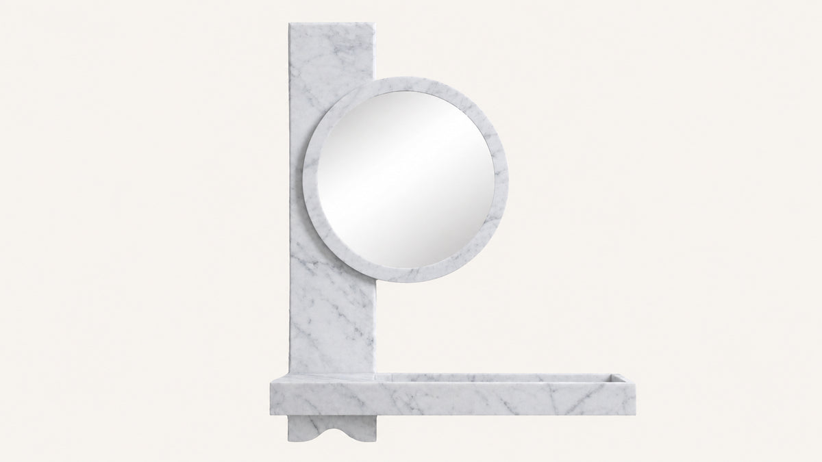 Carrara White Marble Floating Bathroom Sink with Mirror