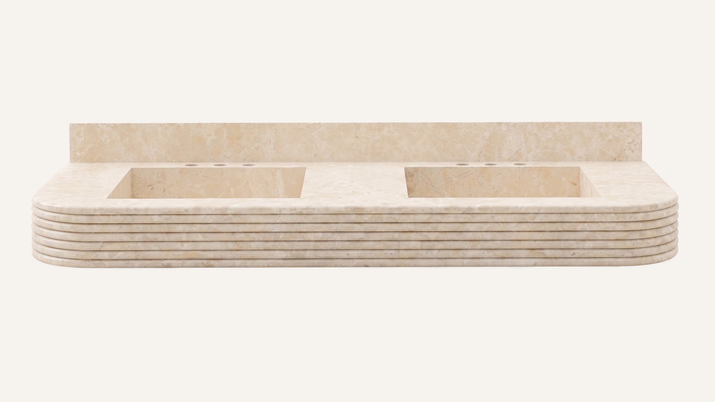 Crema Beige Marble Floating Double Fluted Bathroom Sink — 4" Backsplash — 60"L x 21"W x 6"H