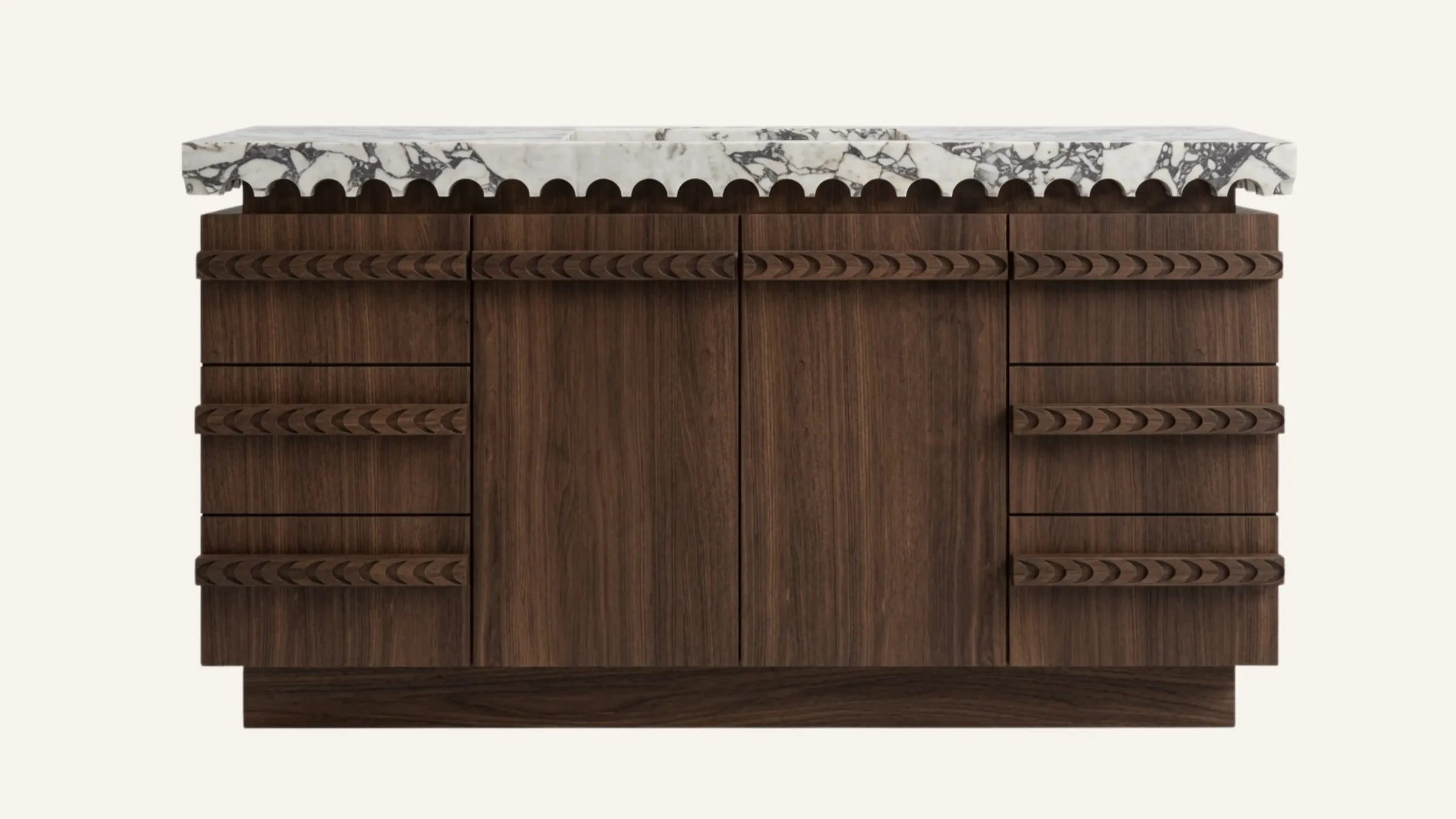 Freestanding Dark Walnut Bathroom Vanity Unit, Calacatta Viola Marble — 60"
