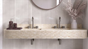 Crema Beige Marble Floating Double Fluted Bathroom Sink — 4" Backsplash — 60"L x 21"W x 6"H