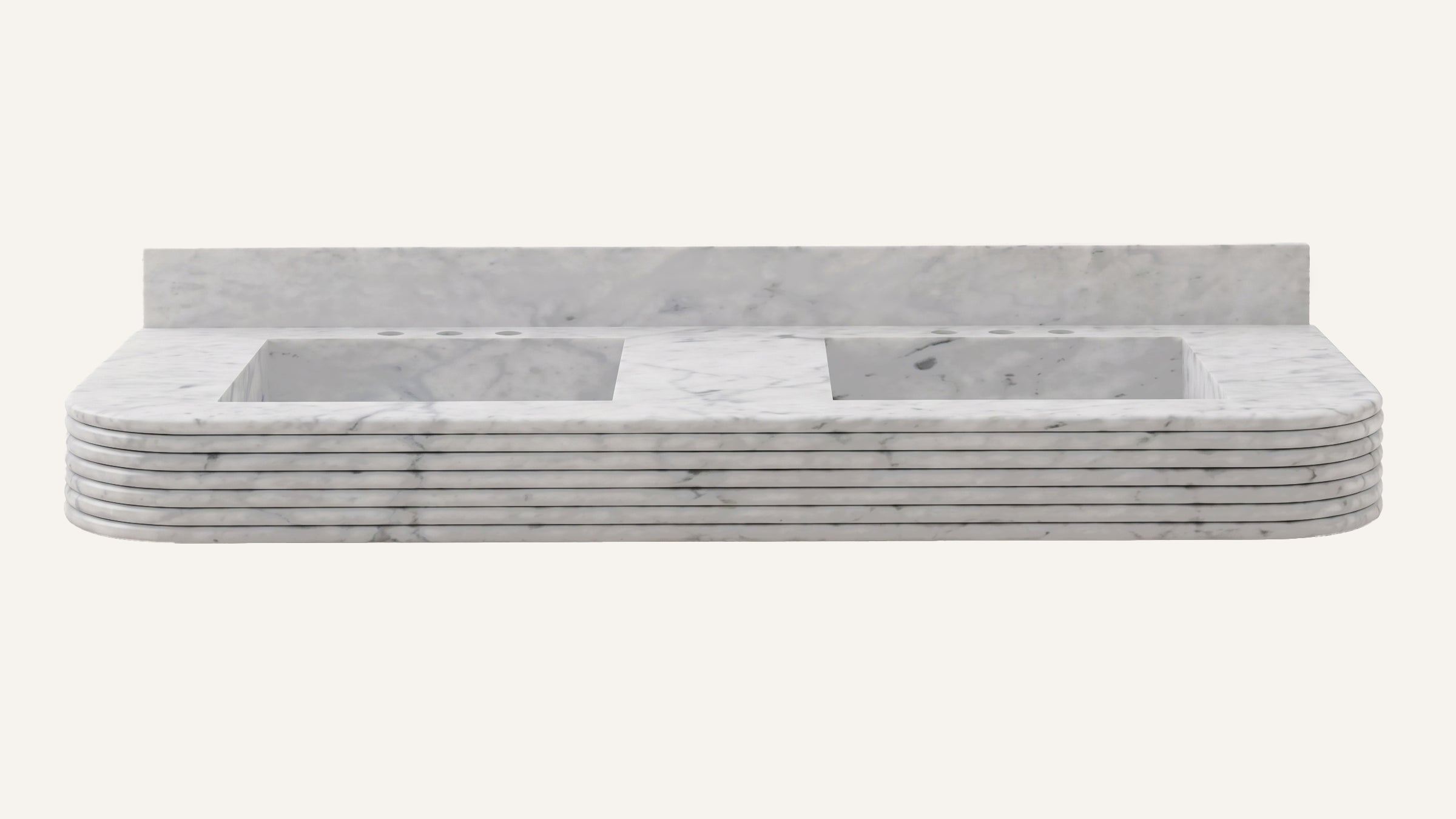 Carrara White Marble Floating Double Fluted Bathroom Sink — 4" Backsplash — 60"