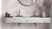 Carrara White Marble Floating Double Fluted Bathroom Sink — 4" Backsplash — 60"