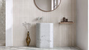 Carrara White Marble Pedestal Fluted Bathroom Sink — 28"