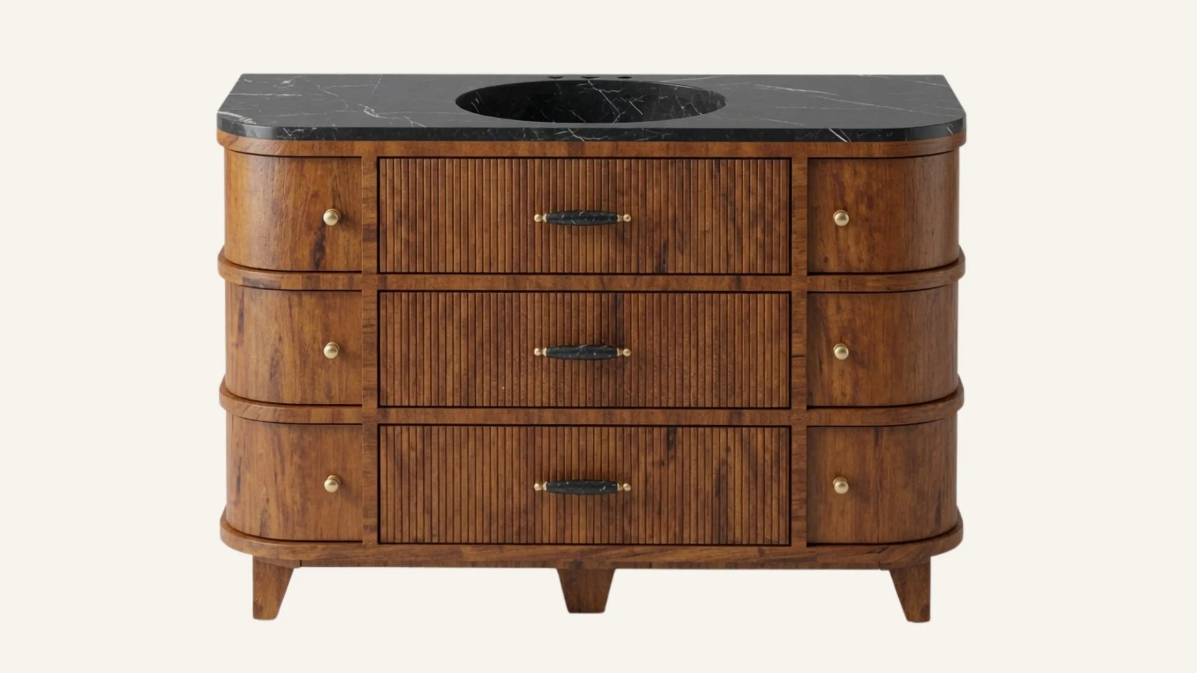 Freestanding Chestnut Oak Bathroom Vanity Unit, Nero Marquina Marble — 50"