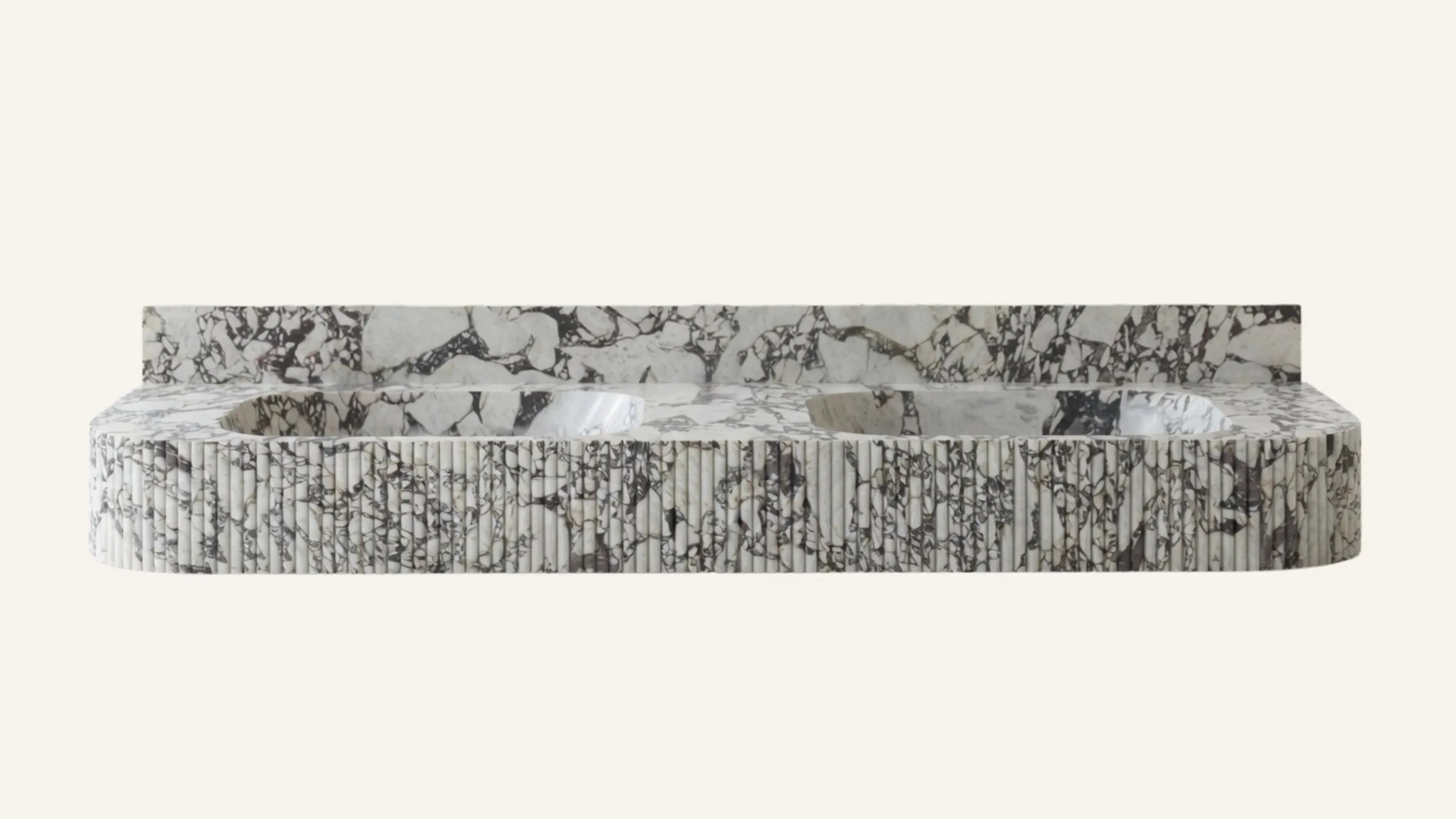Calacatta Viola Marble Floating Double Fluted Bathroom Sink — 4" Backsplash — 60"