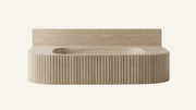 Vein-Cut Beige Travertine Floating Fluted Bathroom Sink — 4" Backsplash — 30"