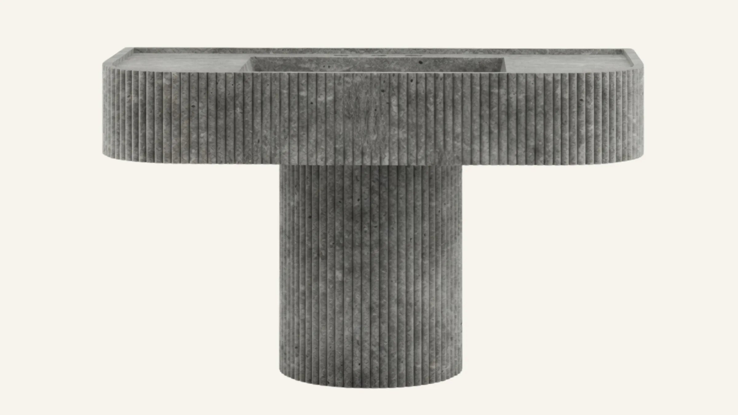 Cross-Cut Silver Travertine Pedestal Fluted Bathroom Sink — 36"