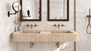 Cross-Cut Beige Travertine Floating Double Ribbed Bathroom Sink — 48" — bathroom lifestyle