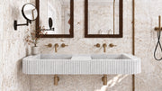 Carrara White Marble Floating Double Ribbed Bathroom Sink — 48" — bathroom lifestyle