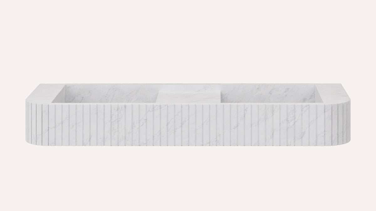 Carrara White Marble Floating Double Ribbed Bathroom Sink — 48" — product view