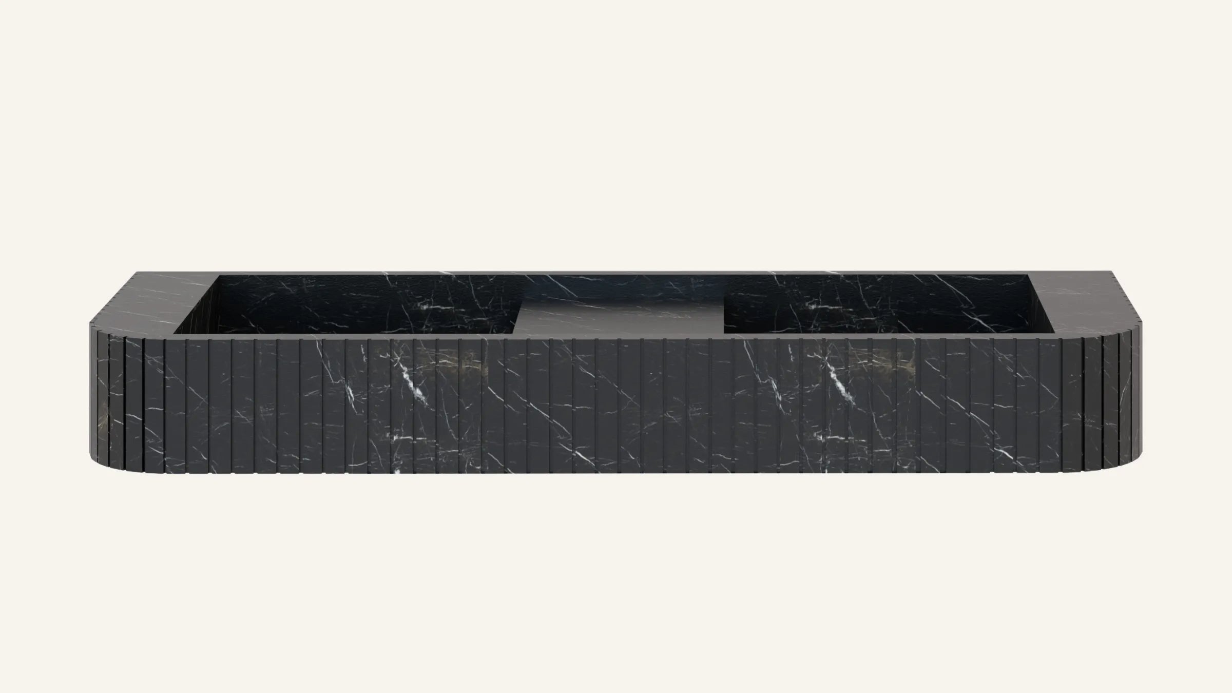 Nero Marquina Marble Floating Double Ribbed Bathroom Sink — 48"