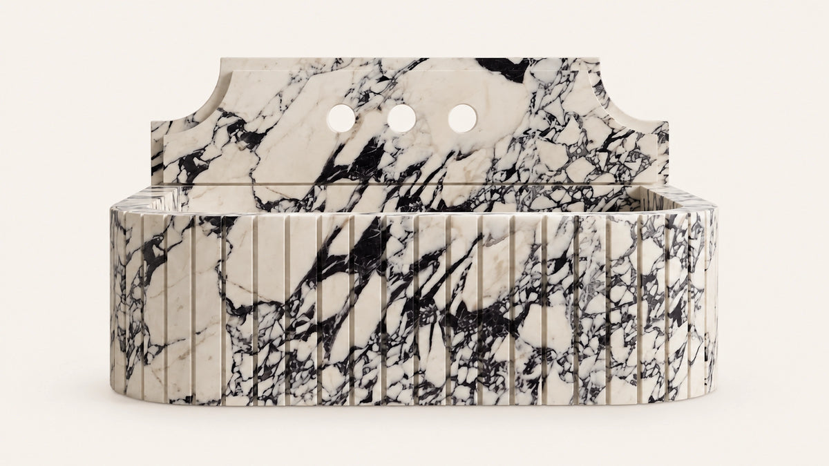 Calacatta Viola marble ribbed bathroom sink — product view