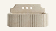 Crema Beige Marble Floating Ribbed Bathroom Sink — 5" Backsplash — 20"