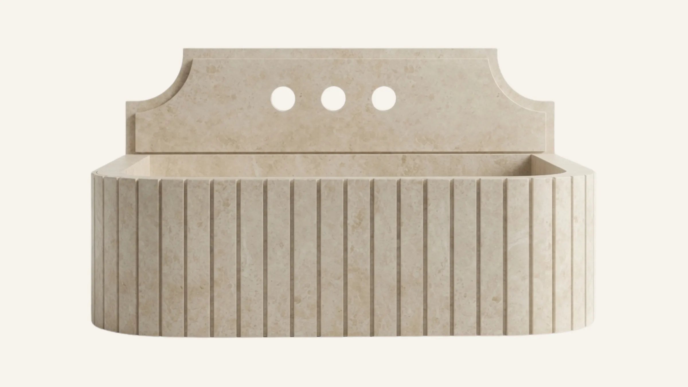Crema Beige Marble Floating Ribbed Bathroom Sink — 5" Backsplash — 20"