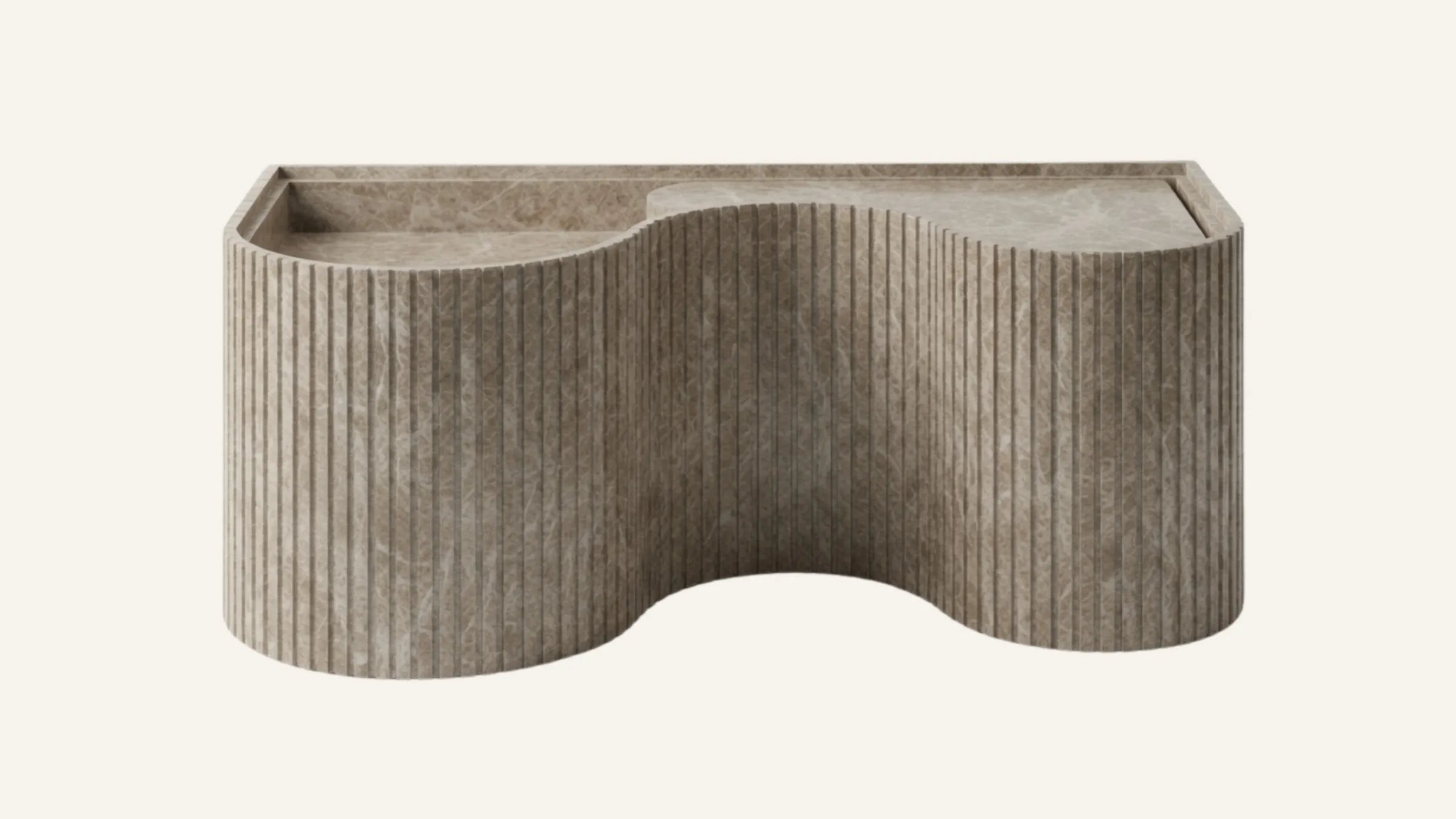 Emperador Light Marble Floating Ribbed Bathroom Sink — 48"