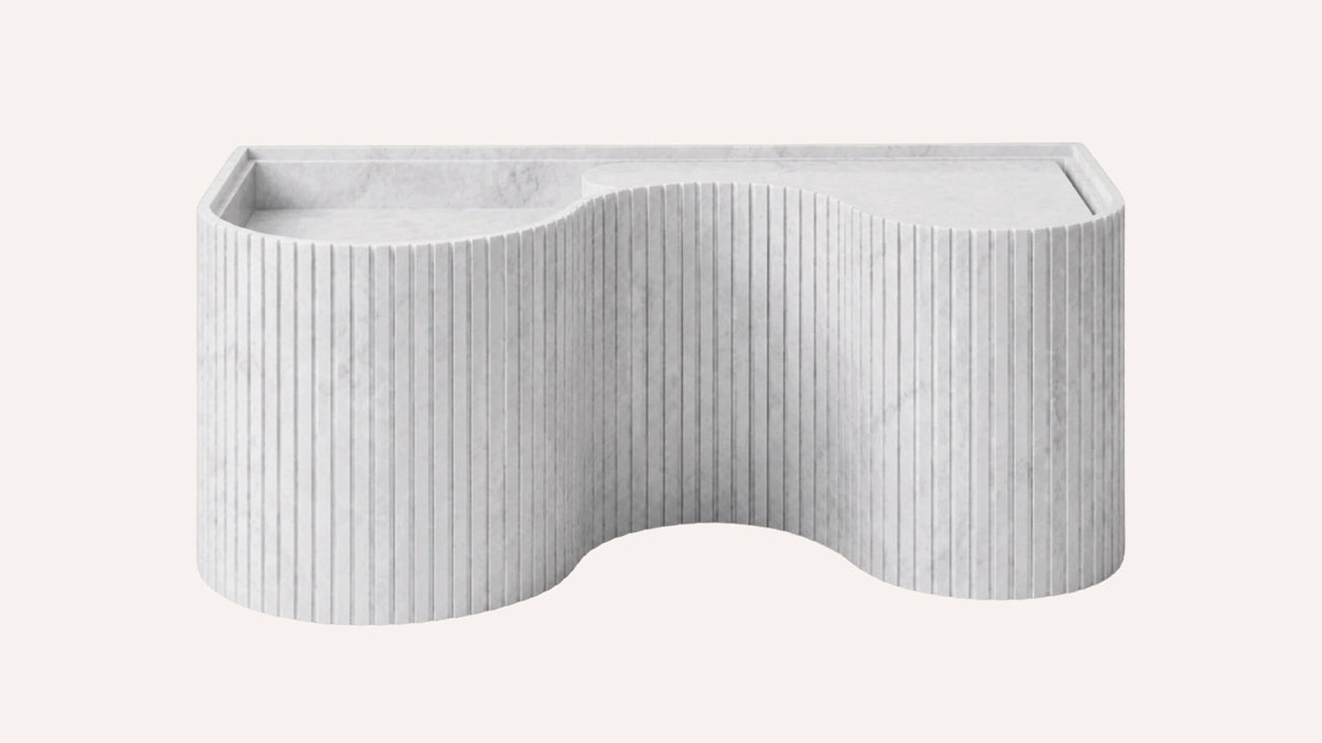 Carrara White Marble Floating Ribbed Bathroom Sink — 48" — product view