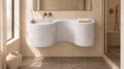 Carrara White Marble Floating Ribbed Bathroom Sink — 48" — bathroom lifestyle