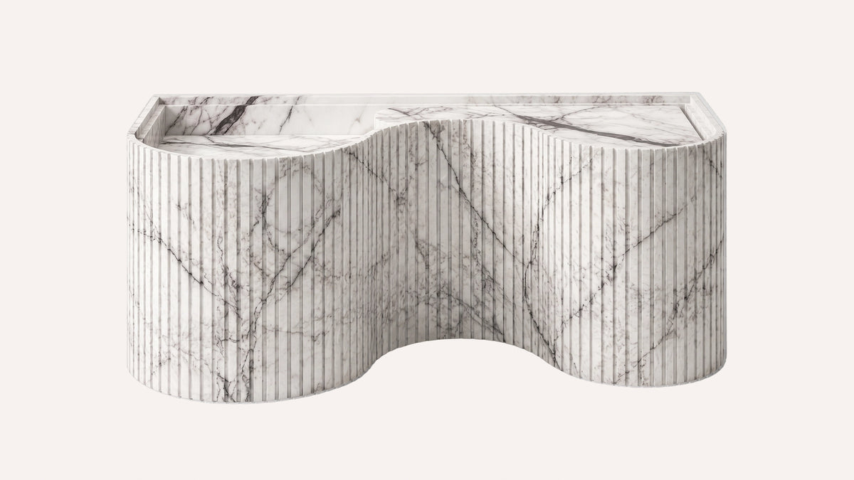 Lilac Marble Floating Ribbed Bathroom Sink — 48" — product view