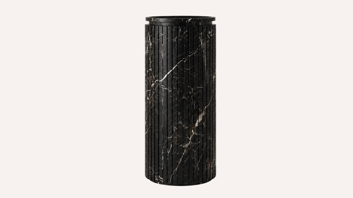Nero Marquina Marble Pedestal Ribbed Bathroom Sink — 16"