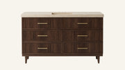 Freestanding Dark Walnut Bathroom Vanity Unit, Vein-Cut Beige Travertine — 60"