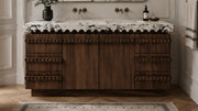 Freestanding Dark Walnut Bathroom Vanity Unit, Calacatta Viola Marble — 60"