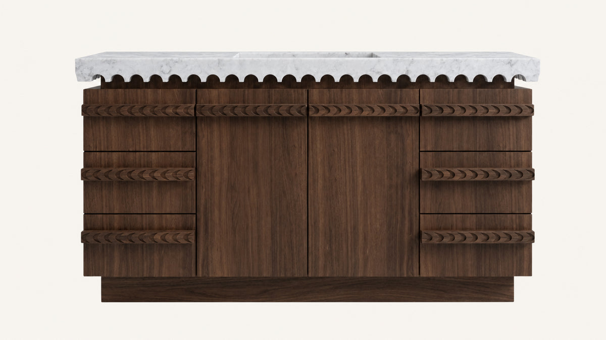 Freestanding Dark Walnut Bathroom Vanity Unit, Carrara White Marble