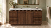 Freestanding Dark Walnut Bathroom Vanity Unit, Carrara White Marble— 60" — bathroom lifestyle