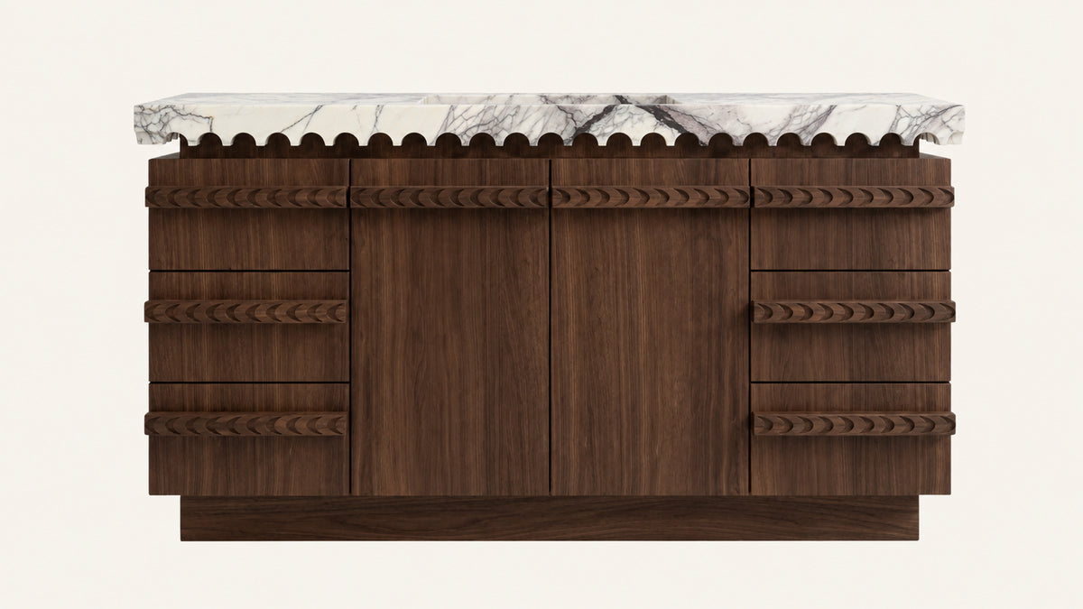 Freestanding Dark Walnut Bathroom Vanity Unit, Lilac Marble