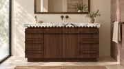 Freestanding Dark Walnut Bathroom Vanity Unit, Lilac Marble — 60"L x 20"W x 34"H — bathroom lifestyle